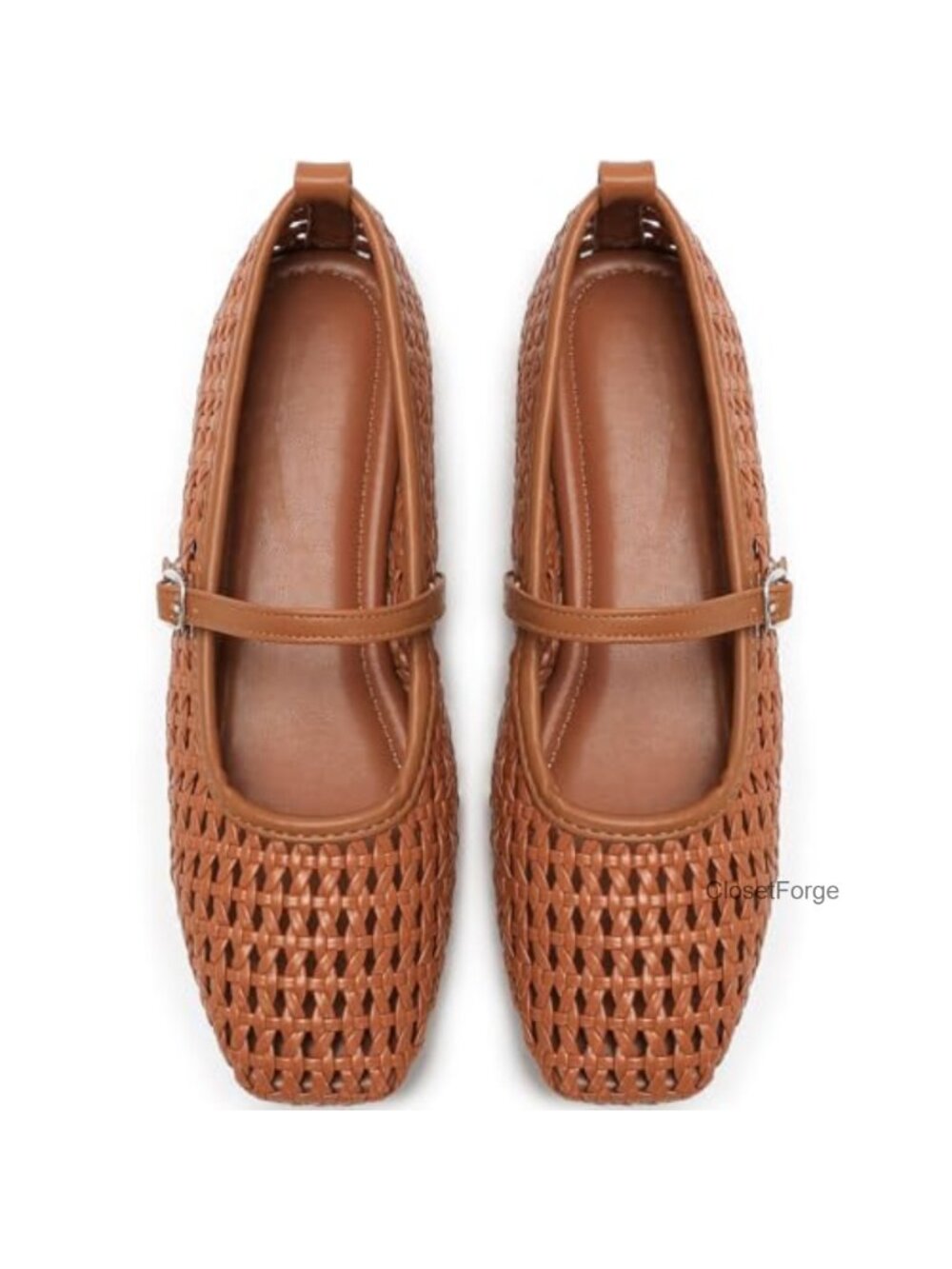 Women's Woven PU Leather Square Toe Mary Jane Flats for Work